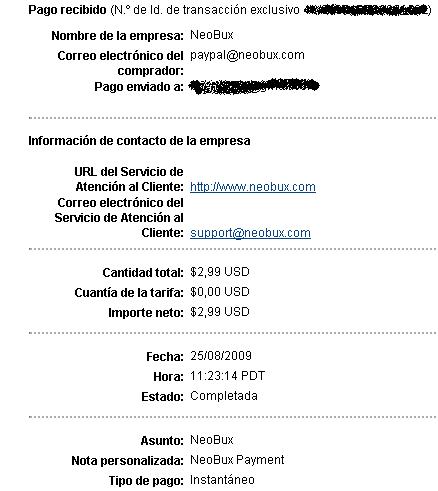  Segundo pago recibido de Neobux