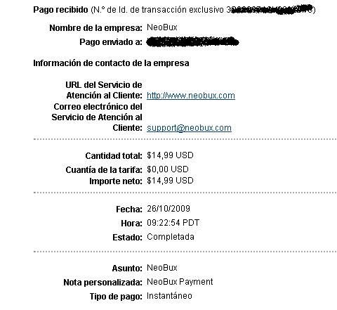  Quinto pago recibido de neobux